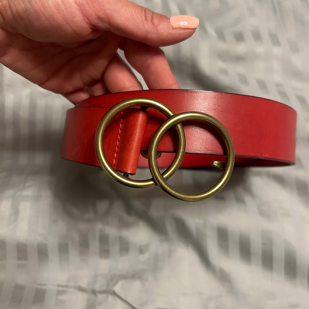 Aritzia Red Belt with Gold Buckle